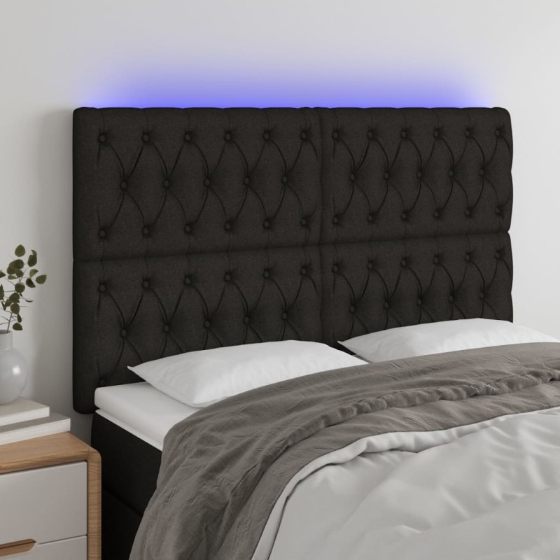 vidaXL LED Kopfteil Schwarz 160x7x118/128 cm Stoff
