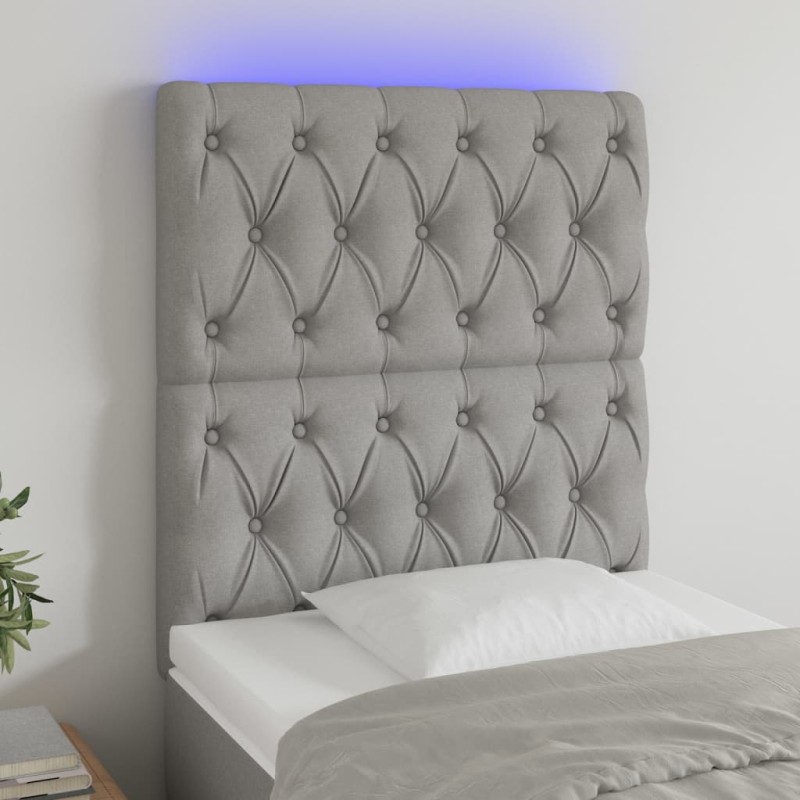 vidaXL LED Kopfteil Hellgrau 80x7x118/128 cm Stoff