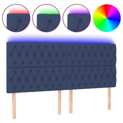 vidaXL LED Kopfteil Blau 200x7x118/128 cm Stoff