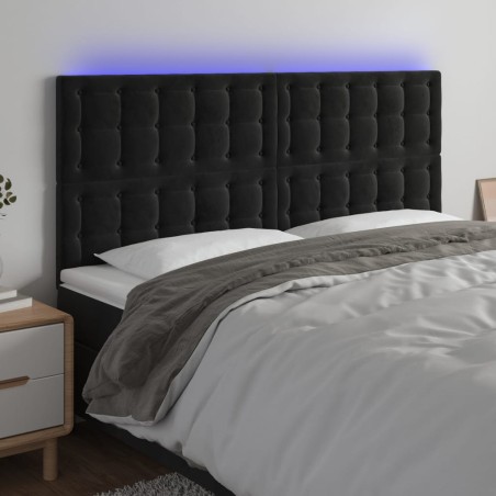 vidaXL LED Kopfteil Schwarz 200x5x118/128 cm Samt