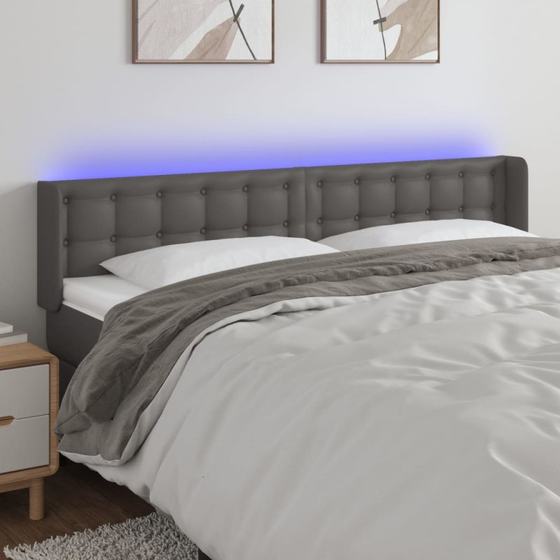 vidaXL LED Kopfteil Grau 203x16x78/88 cm Kunstleder vidaXL LED Kopfteil Grau 203x16x78/88 cm Kunstleder
