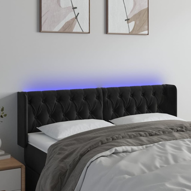 vidaXL LED Kopfteil Schwarz 147x16x78/88 cm Samt