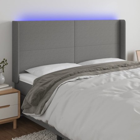 vidaXL LED Kopfteil Dunkelgrau 203x16x118/128 cm Stoff