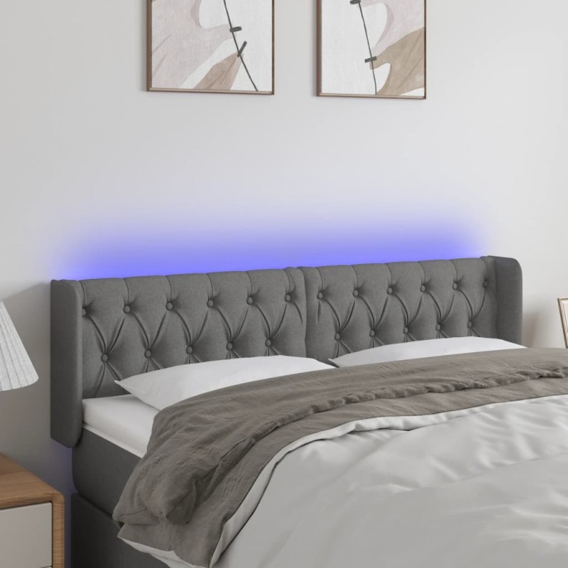 vidaXL LED Kopfteil Dunkelgrau 163x16x78/88 cm Stoff vidaXL LED Kopfteil Dunkelgrau 163x16x78/88 cm Stoff