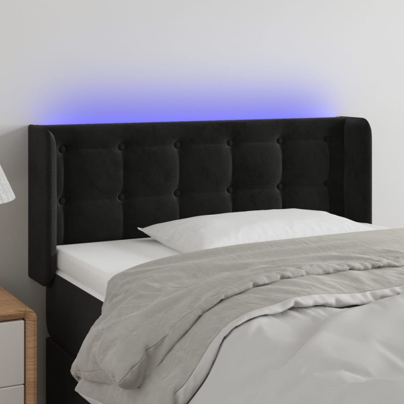 vidaXL LED Kopfteil Schwarz 93x16x78/88 cm Samt