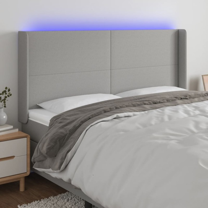 vidaXL LED Kopfteil Hellgrau 183x16x118/128 cm Stoff vidaXL LED Kopfteil Hellgrau 183x16x118/128 cm Stoff