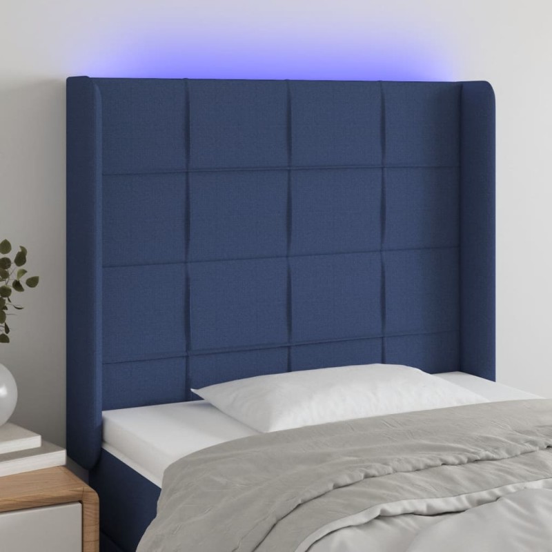 vidaXL LED Kopfteil Blau 93x16x118/128 cm Stoff vidaXL LED Kopfteil Blau 93x16x118/128 cm Stoff