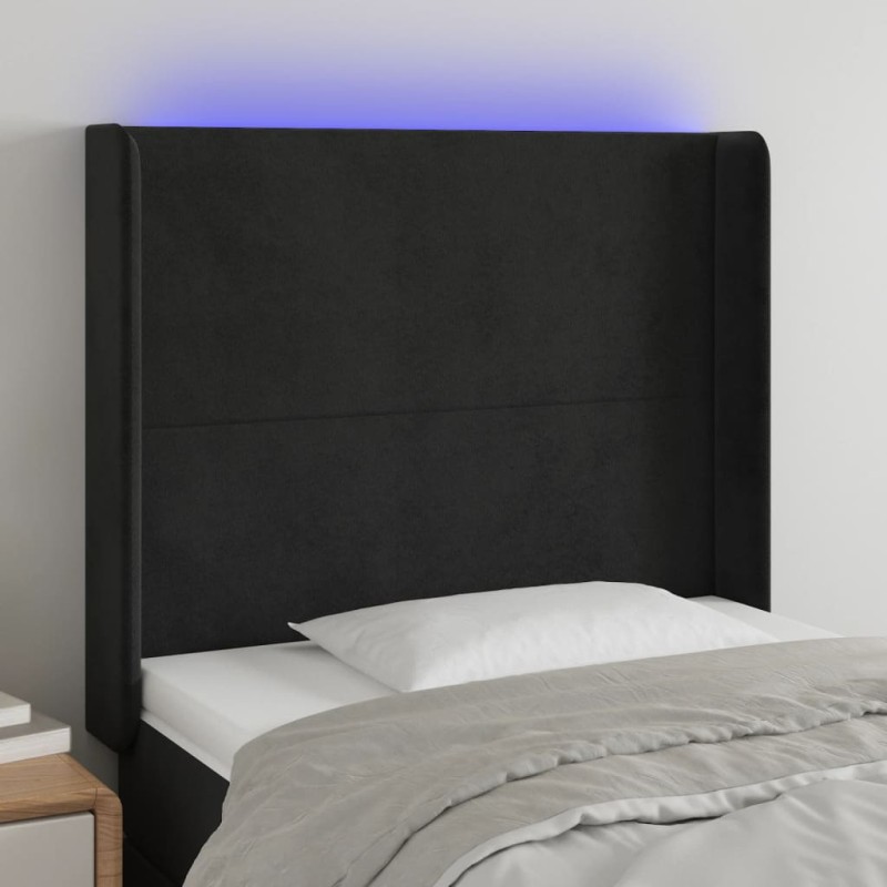vidaXL LED Kopfteil Schwarz 103x16x118/128 cm Samt vidaXL LED Kopfteil Schwarz 103x16x118/128 cm Samt