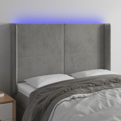 vidaXL LED Kopfteil Hellgrau 147x16x118/128 cm Samt