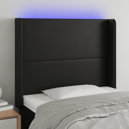 vidaXL LED Kopfteil Schwarz 93x16x118/128 cm Kunstleder
