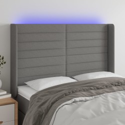 vidaXL LED Kopfteil Dunkelgrau 147x16x118/128 cm Stoff