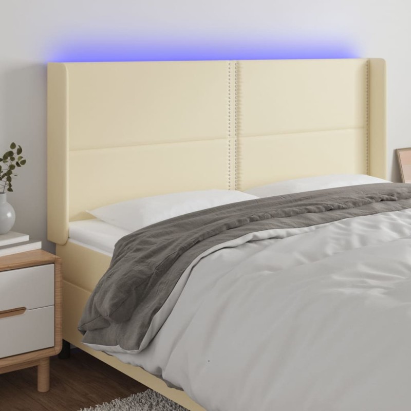 vidaXL LED Kopfteil Creme 203x16x118/128 cm Kunstleder vidaXL LED Kopfteil Creme 203x16x118/128 cm Kunstleder