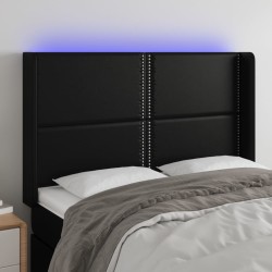 vidaXL LED Kopfteil Schwarz 147x16x118/128 cm Kunstleder