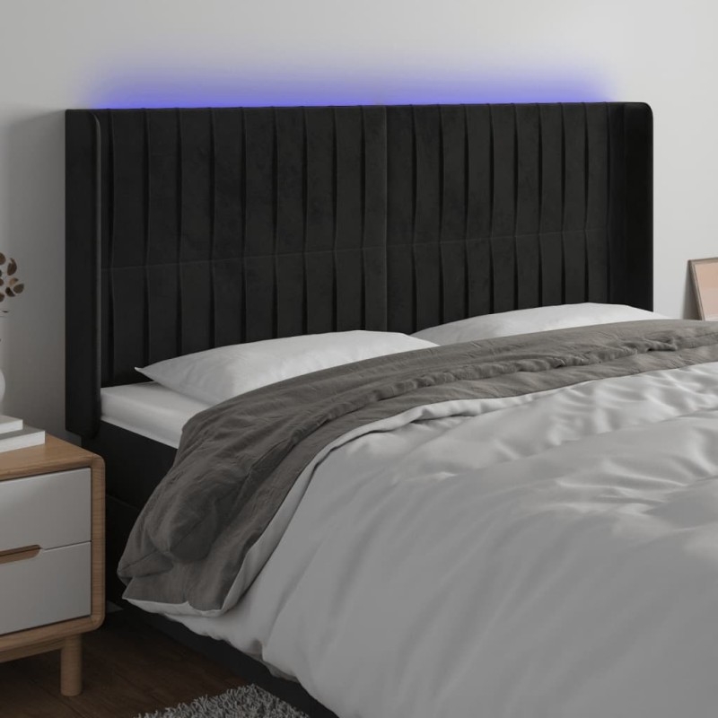 vidaXL LED Kopfteil Schwarz 163x16x118/128 cm Samt