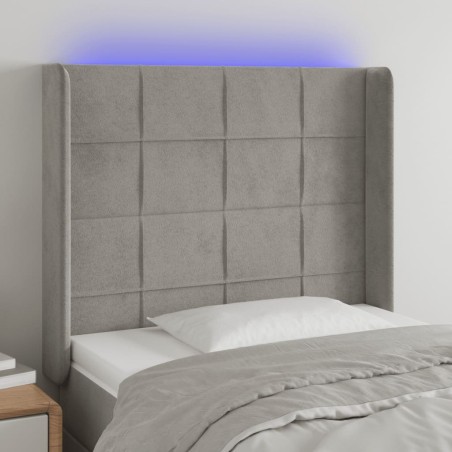 vidaXL LED Kopfteil Hellgrau 93x16x118/128 cm Samt