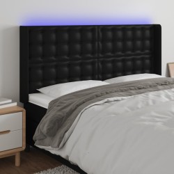 vidaXL LED Kopfteil Schwarz 147x16x118/128 cm Kunstleder