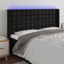 vidaXL LED Kopfteil Schwarz 163x16x118/128 cm Kunstleder