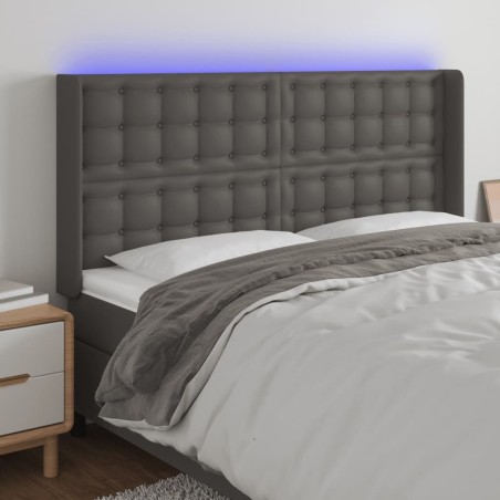 vidaXL LED Kopfteil Grau 147x16x118/128 cm Kunstleder