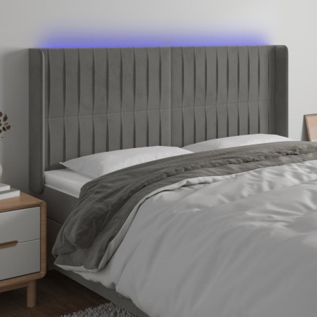 vidaXL LED Kopfteil Hellgrau 183x16x118/128 cm Samt