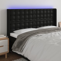 vidaXL LED Kopfteil Schwarz 183x16x118/128 cm Kunstleder