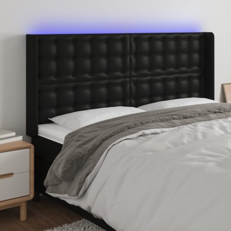 vidaXL LED Kopfteil Schwarz 183x16x118/128 cm Kunstleder