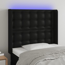 vidaXL LED Kopfteil Schwarz 93x16x118/128 cm Kunstleder