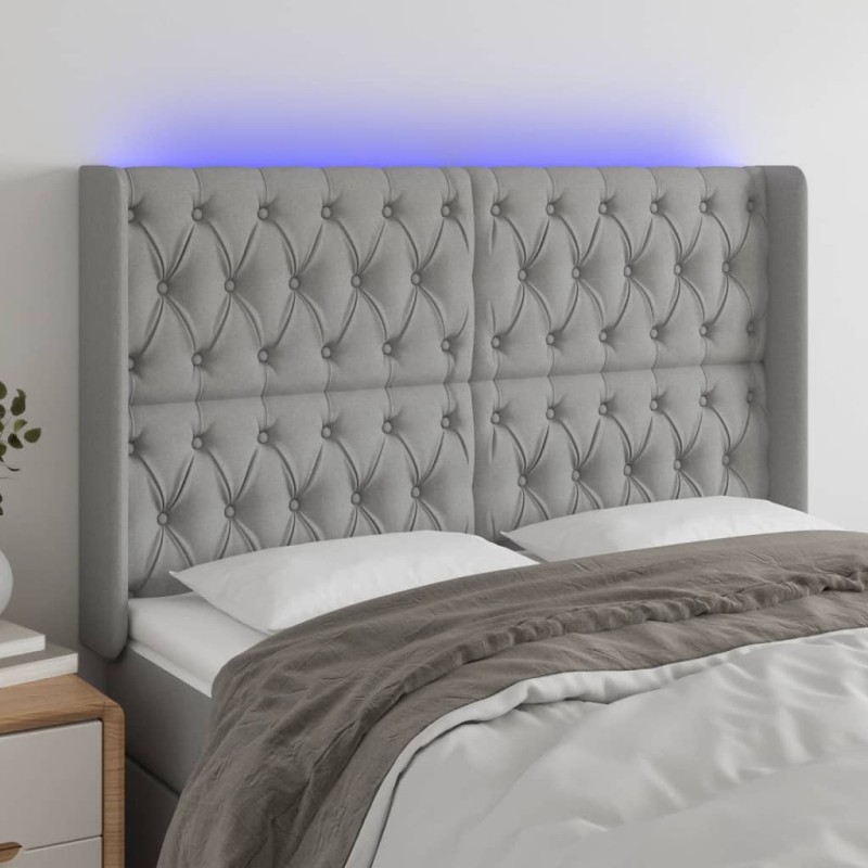 vidaXL LED Kopfteil Hellgrau 163x16x118/128 cm Stoff vidaXL LED Kopfteil Hellgrau 163x16x118/128 cm Stoff