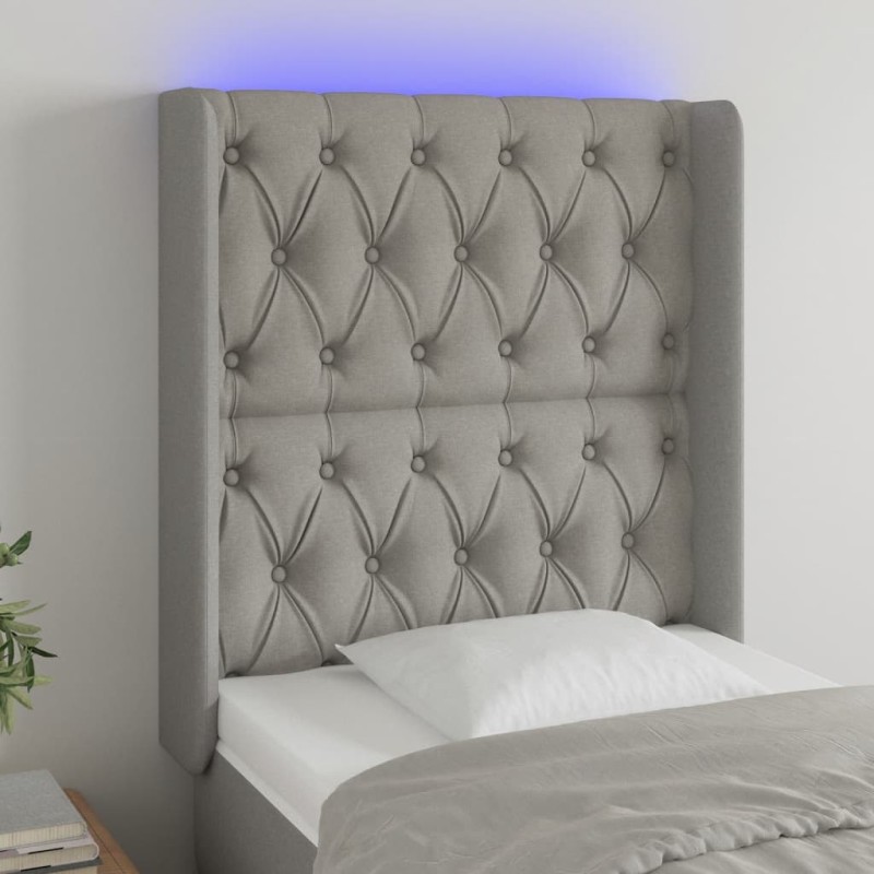vidaXL LED Kopfteil Hellgrau 83x16x118/128 cm Stoff