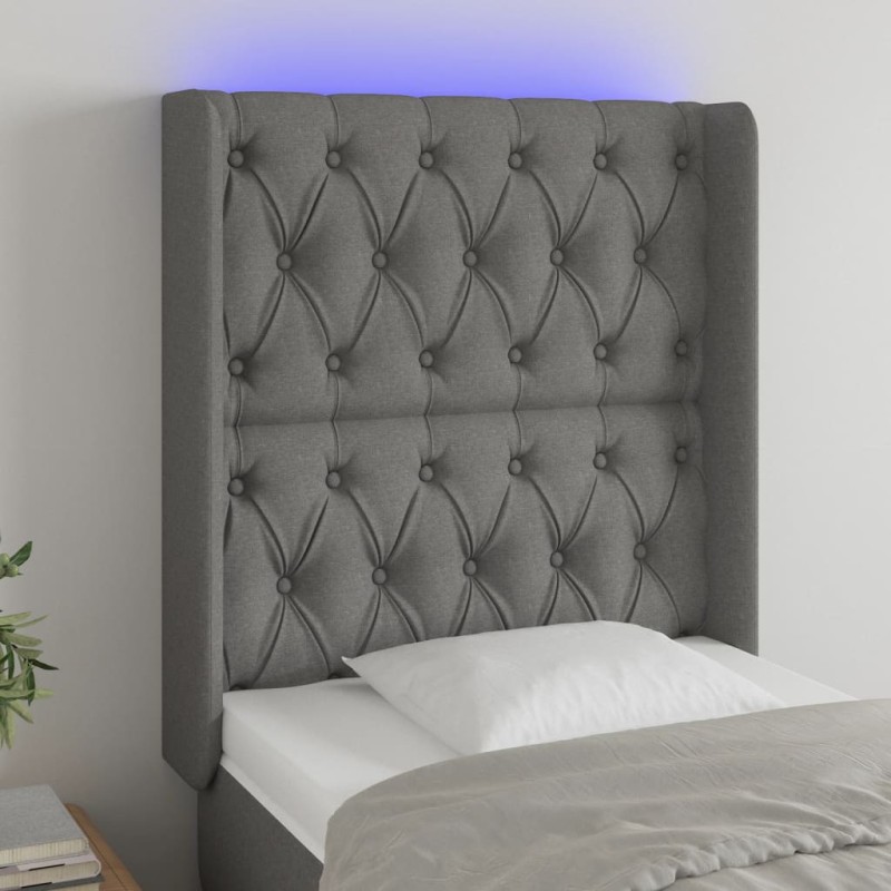 vidaXL LED Kopfteil Dunkelgrau 83x16x118/128 cm Stoff