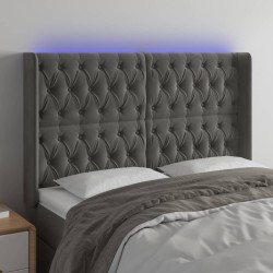 vidaXL LED Kopfteil Dunkelgrau 163x16x118/128 cm Samt 