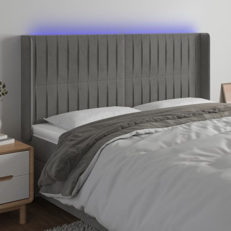 vidaXL LED Kopfteil Hellgrau 163x16x118/128 cm Samt