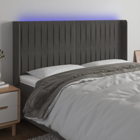 vidaXL LED Kopfteil Dunkelgrau 183x16x118/128 cm Samt