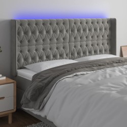 vidaXL LED Kopfteil Hellgrau 183x16x118/128 cm Samt