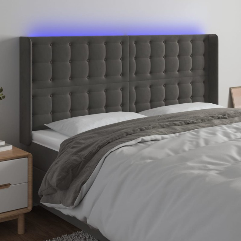 vidaXL LED Kopfteil Dunkelgrau 183x16x118/128 cm Samt