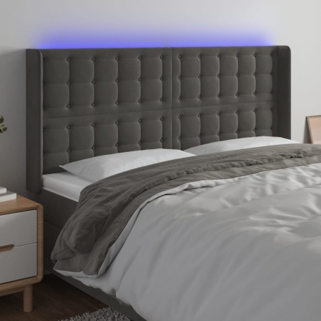 vidaXL LED Kopfteil Dunkelgrau 183x16x118/128 cm Samt