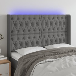 vidaXL LED Kopfteil Dunkelgrau 163x16x118/128 cm Stoff