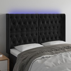 vidaXL LED Kopfteil Schwarz 163x16x118/128 cm Samt