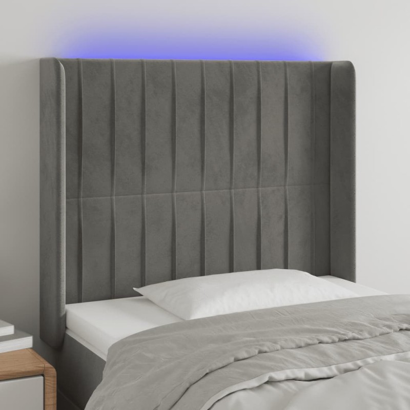 vidaXL LED Kopfteil Hellgrau 83x16x118/128 cm Samt