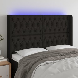 vidaXL LED Kopfteil Schwarz 163x16x118/128 cm Stoff