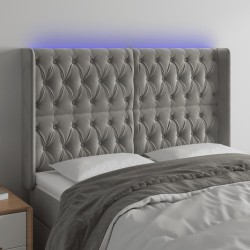 vidaXL LED Kopfteil Hellgrau 163x16x118/128 cm Samt