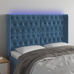 vidaXL LED Kopfteil Dunkelblau 163x16x118/128 cm Samt