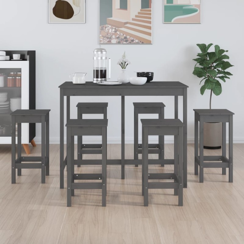 vidaXL 7-tlg. Bar-Set Grau Massivholz Kiefer vidaXL 7-tlg. Bar-Set Grau Massivholz Kiefer