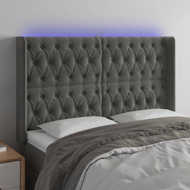 vidaXL LED Kopfteil Dunkelgrau 147x16x118/128 cm Samt