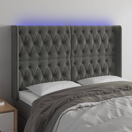 vidaXL LED Kopfteil Dunkelgrau 147x16x118/128 cm Samt