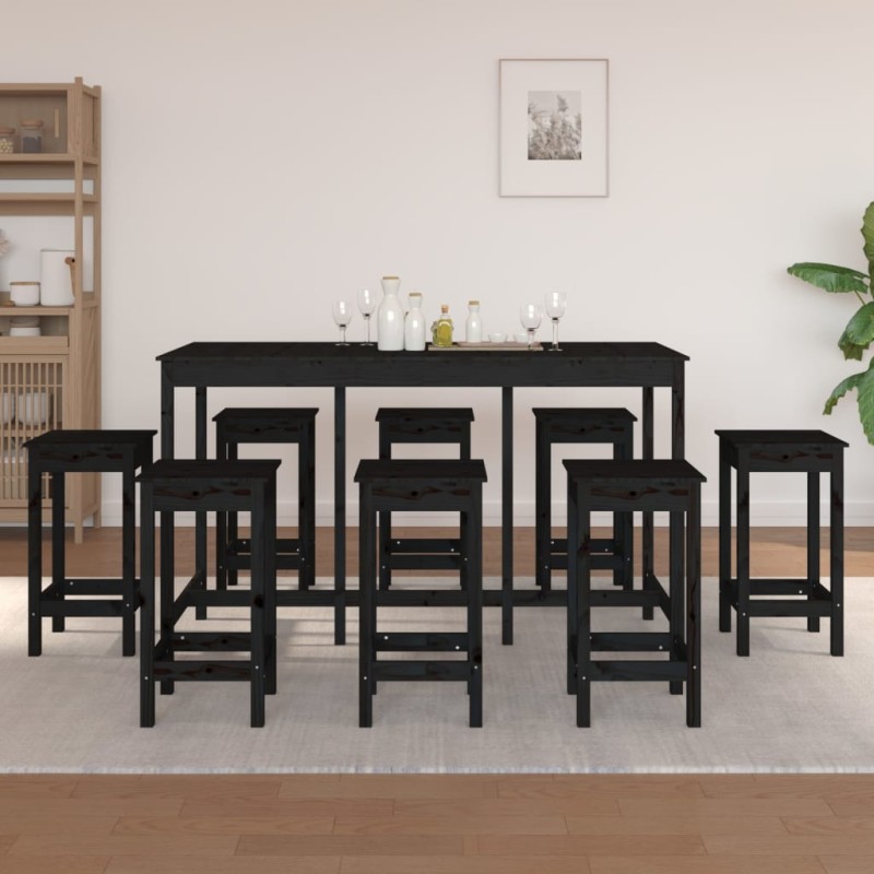 vidaXL 9-tlg. Bar-Set Schwarz Massivholz Kiefer vidaXL 9-tlg. Bar-Set Schwarz Massivholz Kiefer