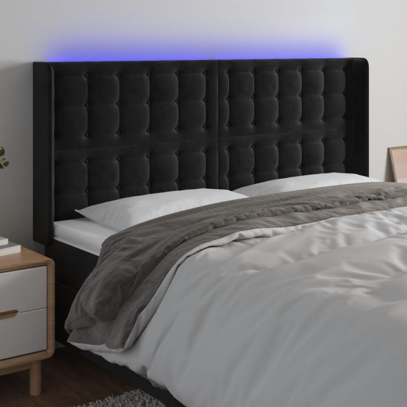 vidaXL LED Kopfteil Schwarz 203x16x118/128 cm Samt vidaXL LED Kopfteil Schwarz 203x16x118/128 cm Samt