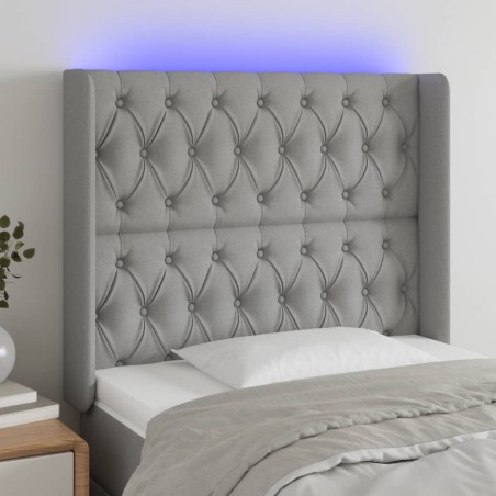 vidaXL LED Kopfteil Hellgrau 103x16x118/128 cm Stoff