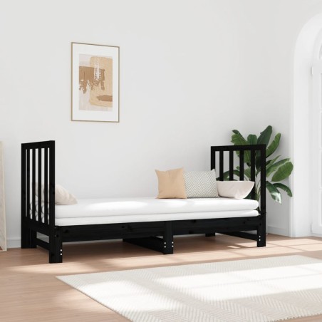 vidaXL Tagesbett Ausziehbar Schwarz 2x(90x190) cm Massivholz Kiefer