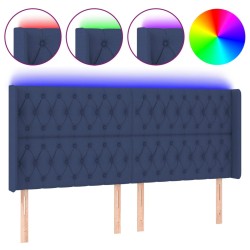 vidaXL LED Kopfteil Blau 203x16x118/128 cm Stoff