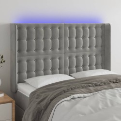 vidaXL LED Kopfteil Hellgrau 147x16x118/128 cm Samt